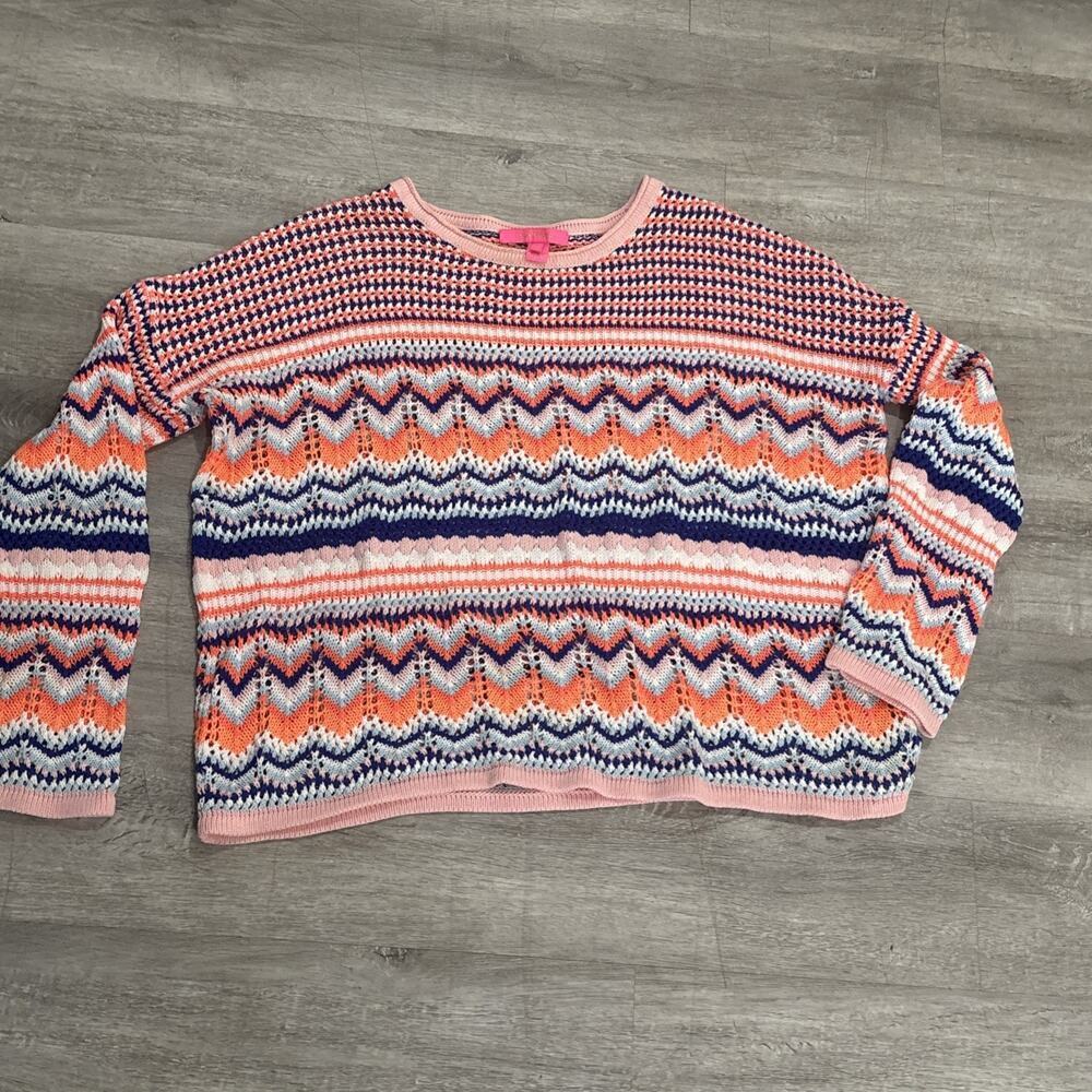 Lilly Pulitzer Samora Sweater Top Kitschy Coral Textured Reef Stripe Large - Picture 3 of 9